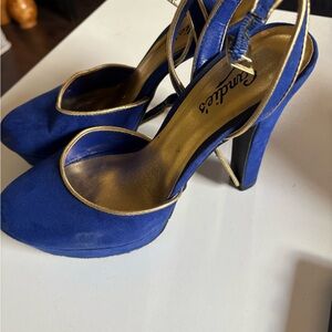 Candie's Blue Heels with Gold Trim